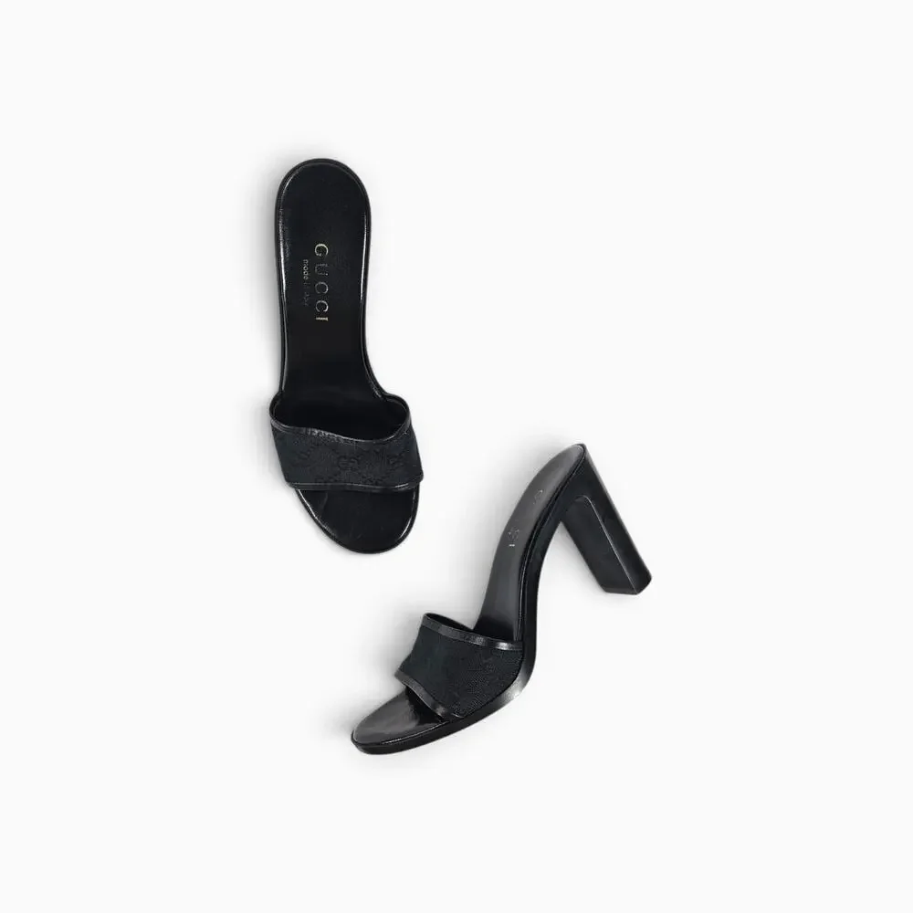 Y2k Gucci by Tom Ford Monogram Mules Block Heel Black Vintage - Size 36 EU